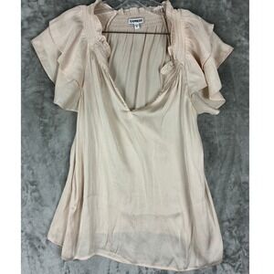 Express Women Champagne Smocked Flutter Sleeve V-Neck Blouse Top Medium Pink